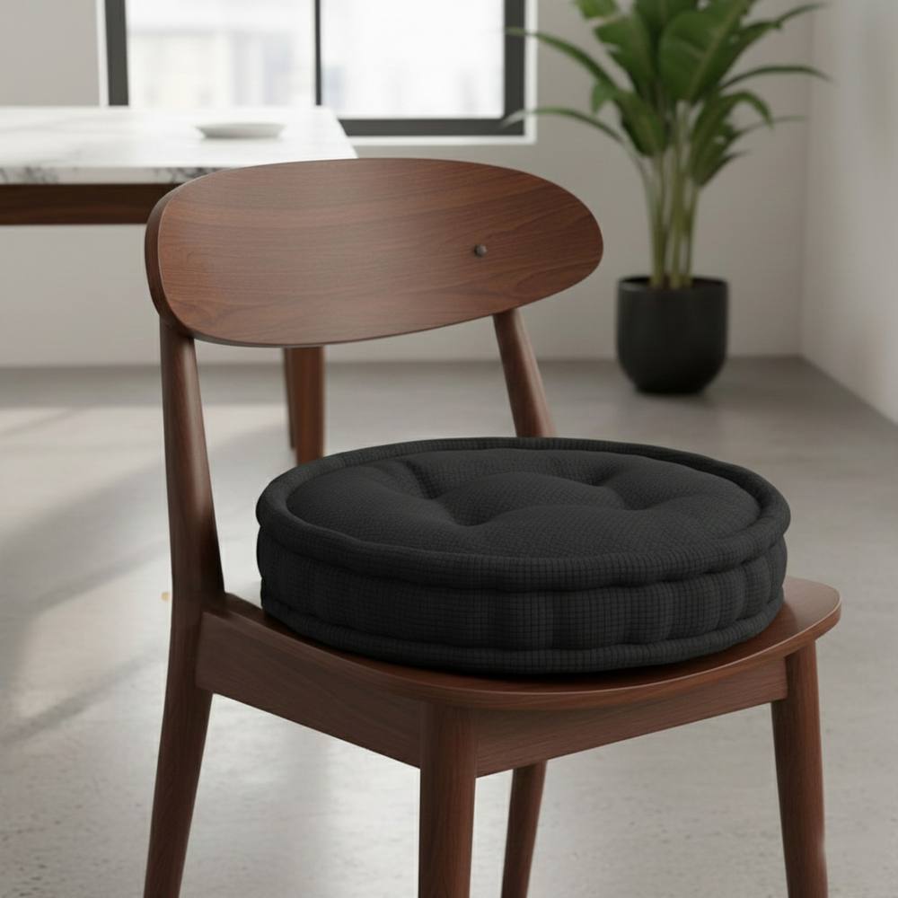 Snug City Teddy Fabric Round Booster Cushion Soft Seat Riser Pad Dining Chair in Black