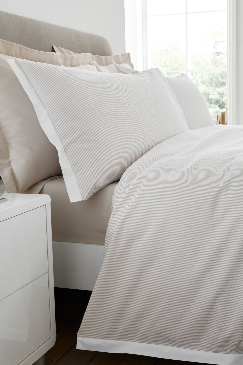 Bianca 'Seersucker Woven Stripe' 180 Thread Count Cotton Duvet Cover Set in Natural 4