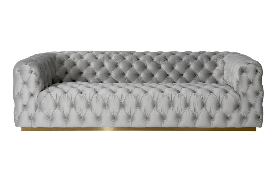 Frankfurt Four Seat Sofa – Dove Grey – Brass Base