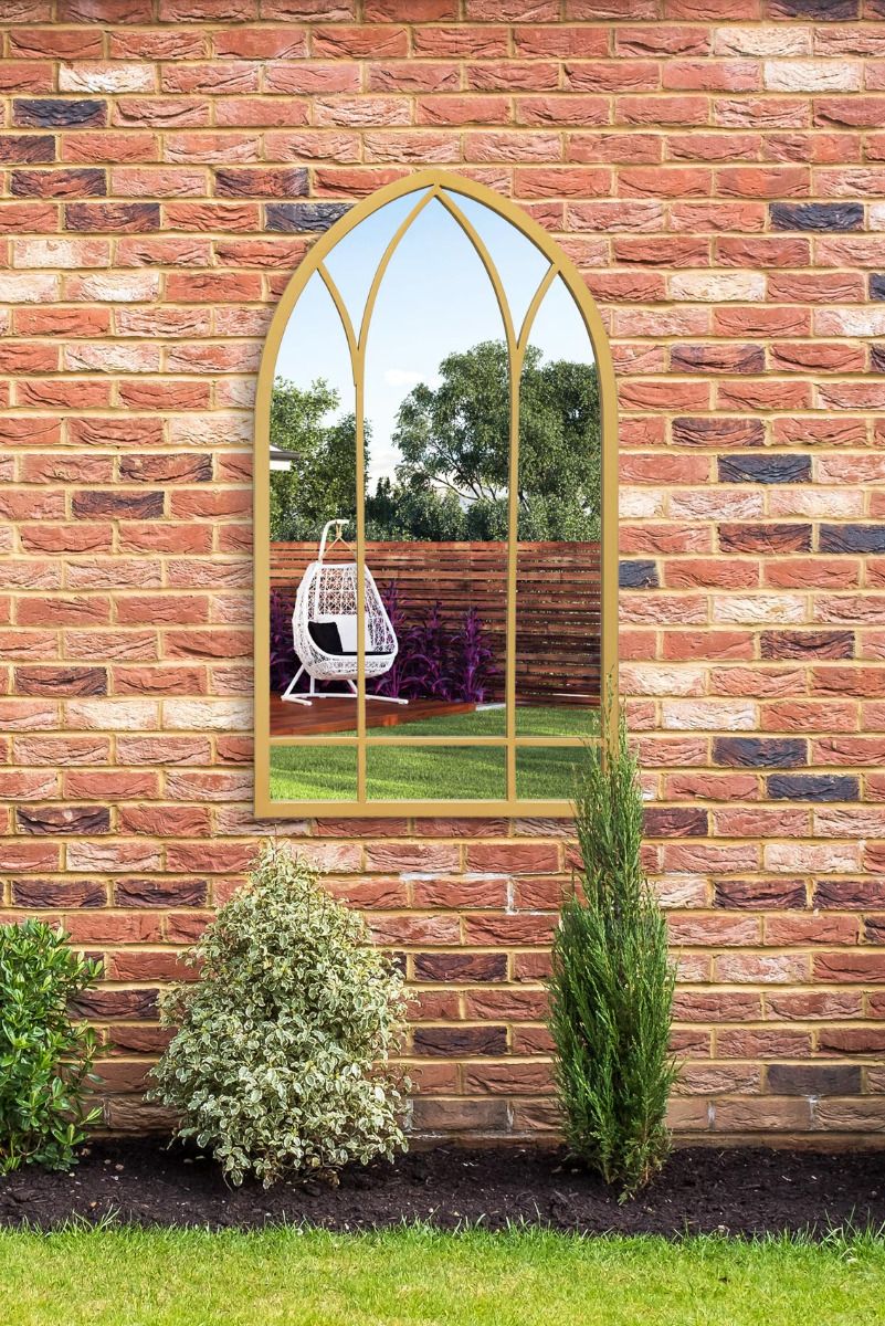MirrorOutlet Gold Metal Framed Arched Garden Wall Mirror 32" X 19" (83CM X 48CM)