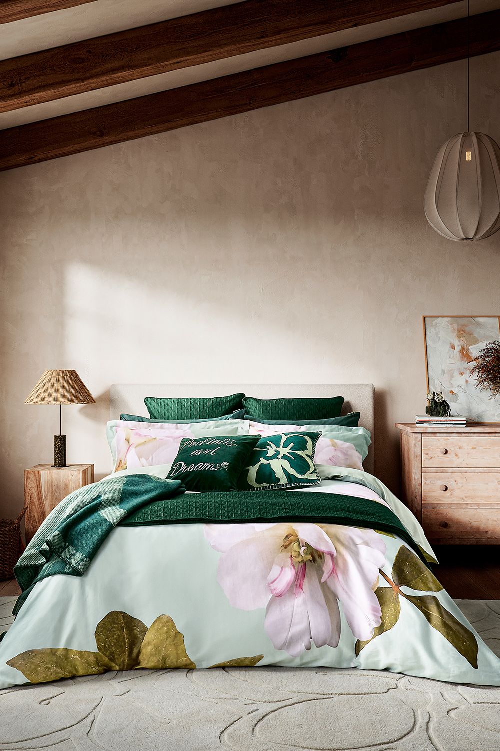 Ted Baker 'Gardenia Floral' Cotton Sateen Duvet Cover Set in Light Green