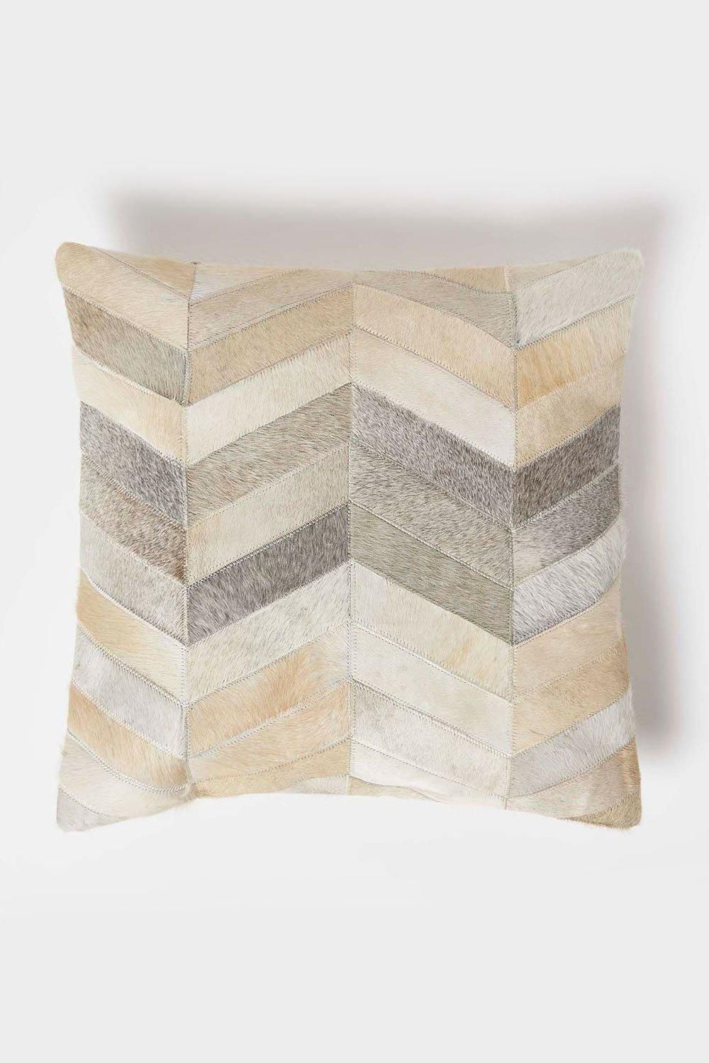 Homescapes Cream & Grey Leather Cushion 45 x 45 cm