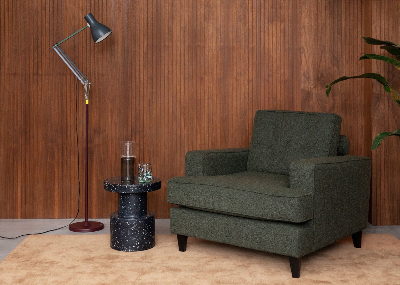 Heal's Mistral Armchair Smart Velvet Pebble Black Feet 2