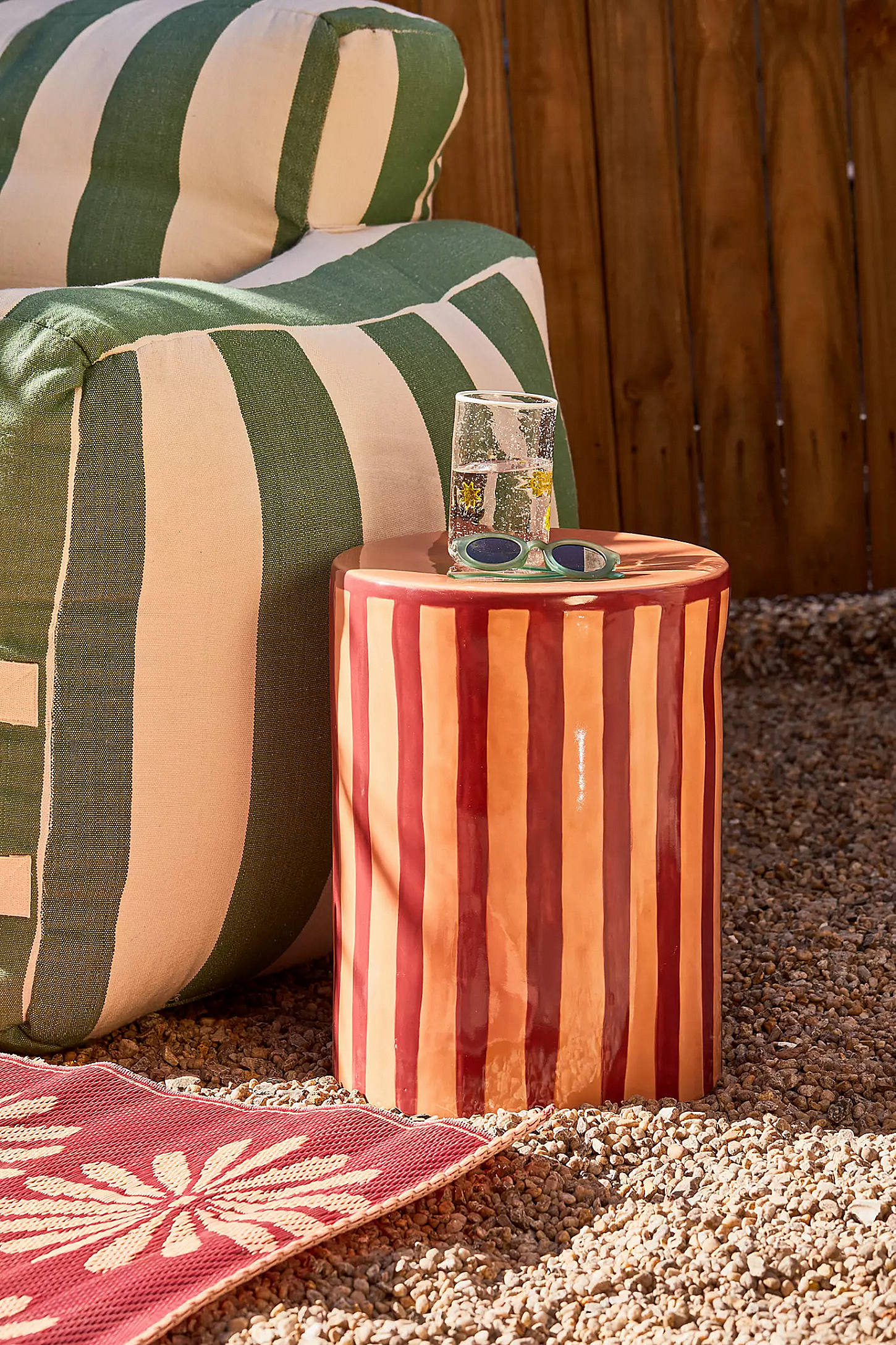 Striped Side Table - Pink