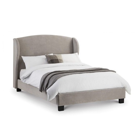 Salerno Fabric Double Bed In Light Grey Velvet