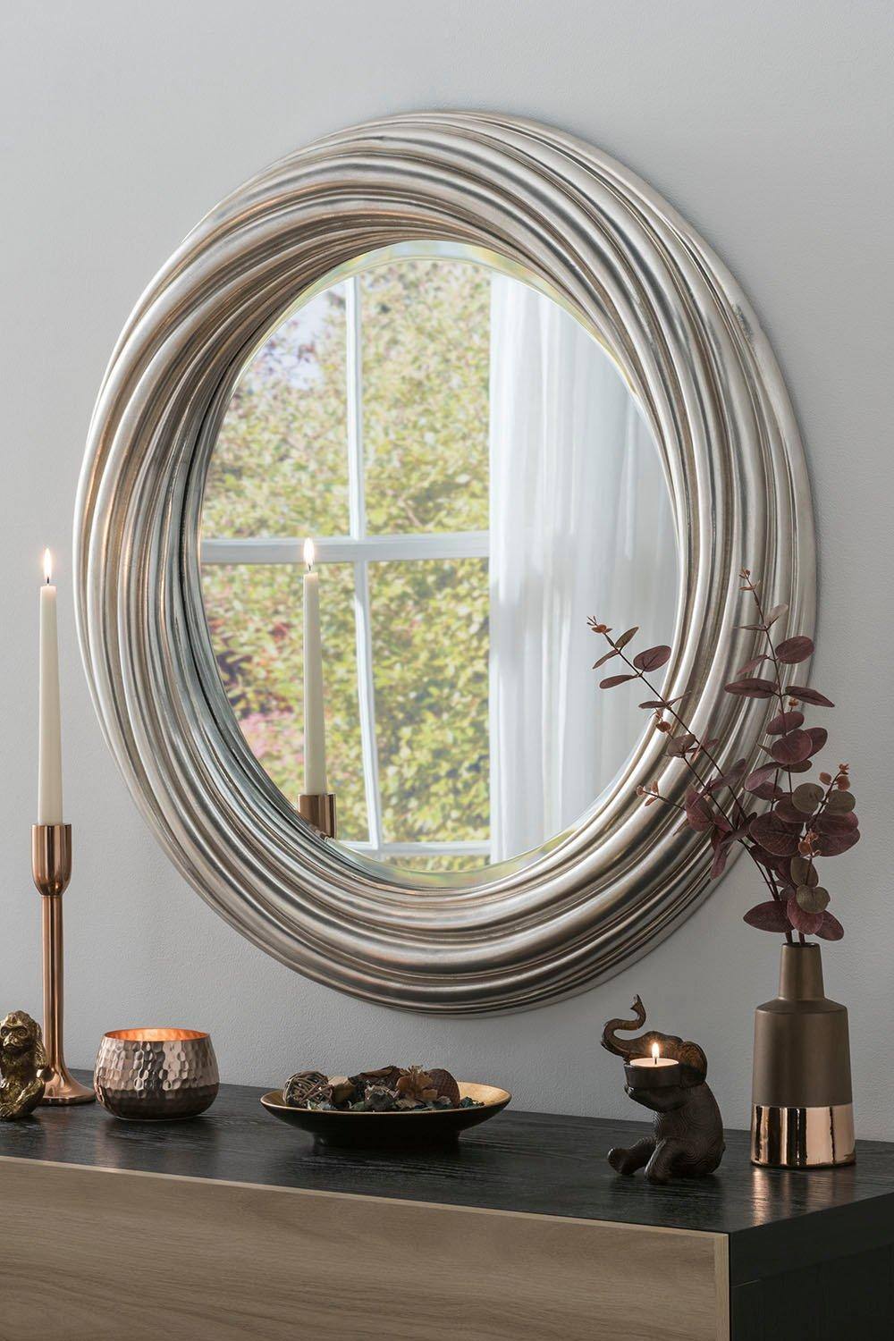 Yearn Mirrors Large round Silvery champagne mirror 84cm in Metallic Silver