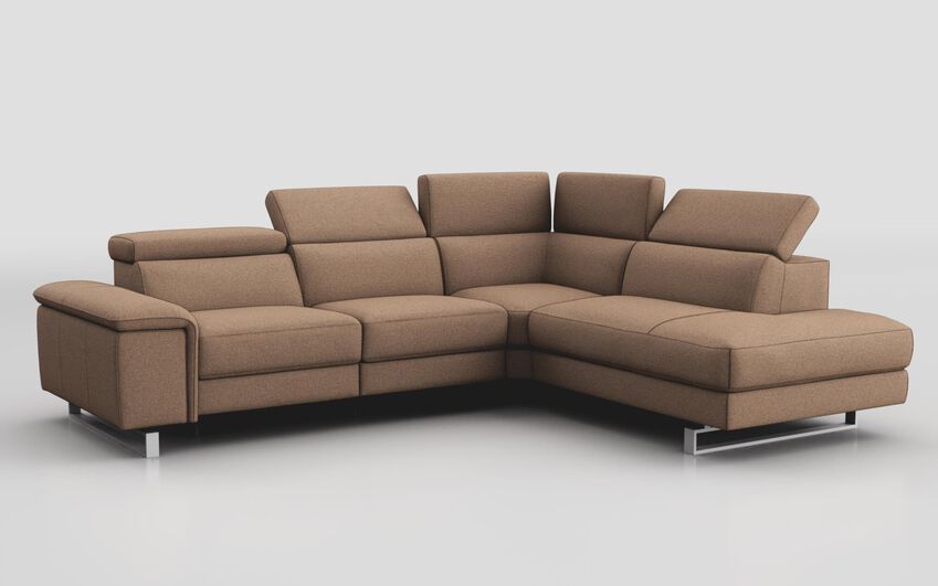 Brown Fabric Viserba 3 Corner 2 Sofa with Right Hand Facing Chaise & Manual Head Tilt