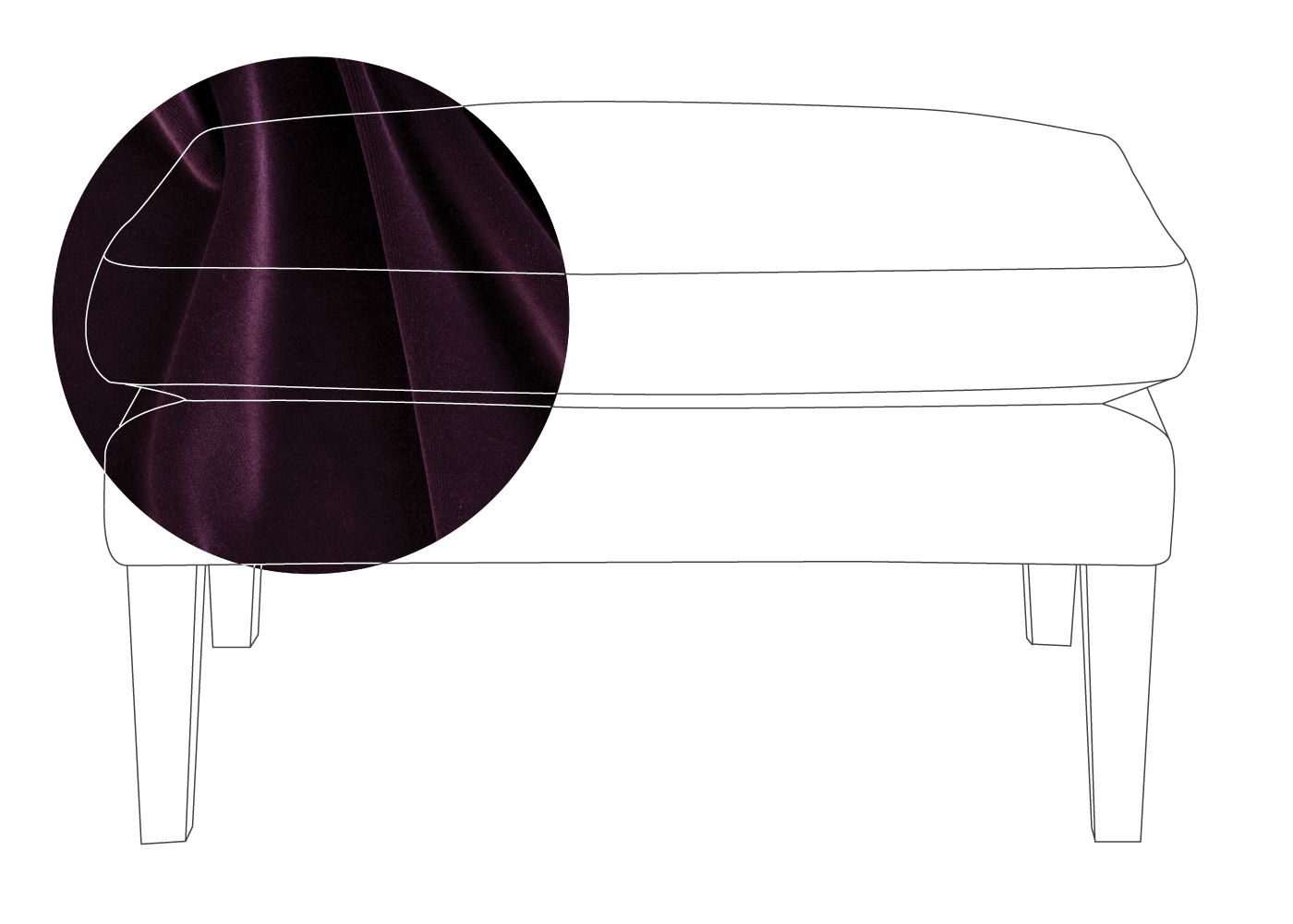 Heal's Wallis Ottoman Velvet Grape Black Feet