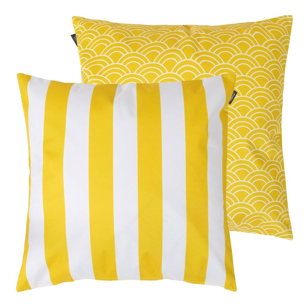 icon Deck Stripe Set of 2 Navy Blue Outdoor Cushion in Yellow