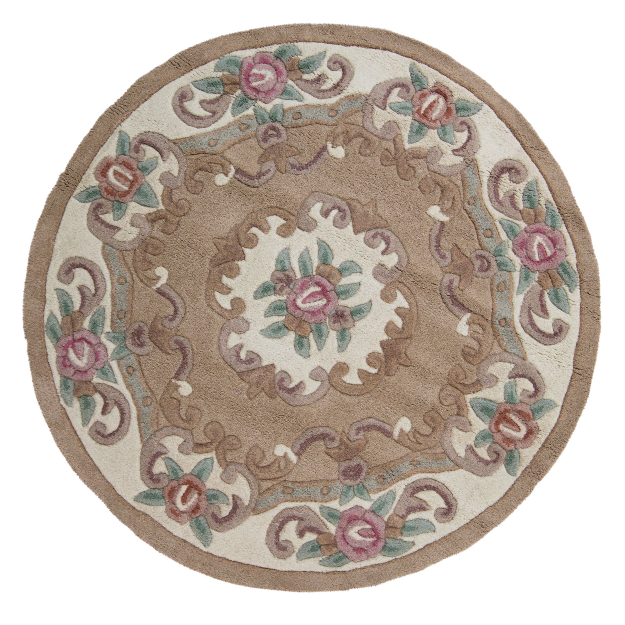 Lotus Premium Aubusson Circle Rug Biscuit (Brown)