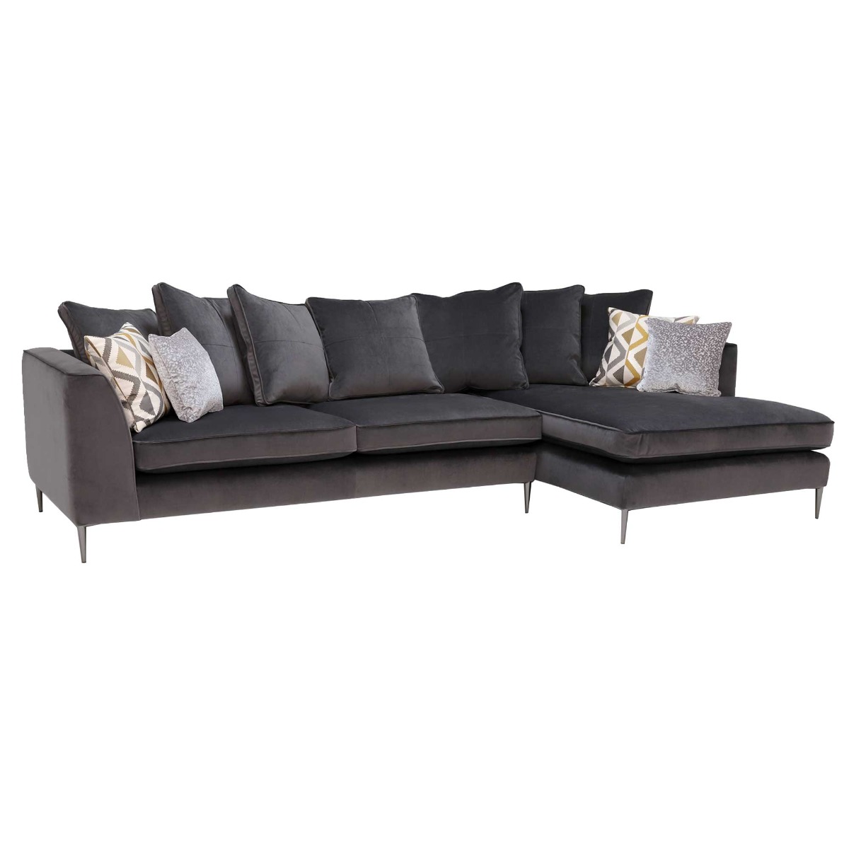 Conza Large Right Hand Facing Pillow Back Chaise Sofa, Plush Charcoal