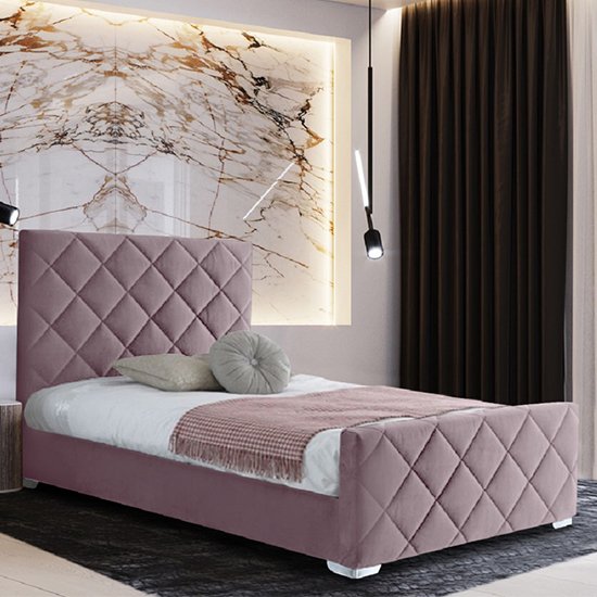 Effingham Plush Velvet Small Double Bed In Pink