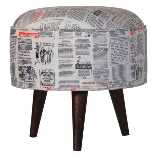 Aqua Velvet Nordic Style Footstool In News Printed And Walnut