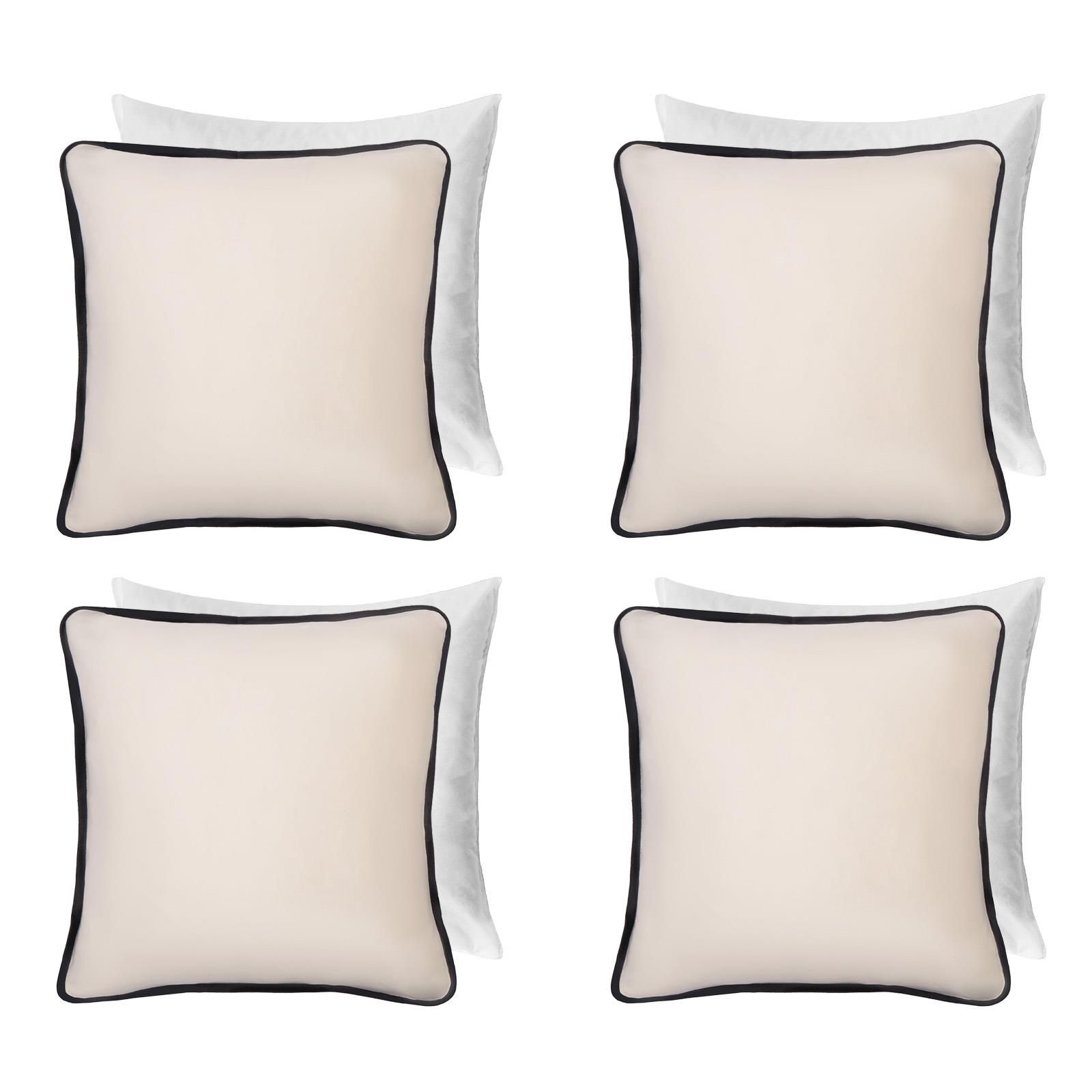 OHS 4 Pack Matte Velvet Piped Filled Cushion Covers Home Decor Set in Cream