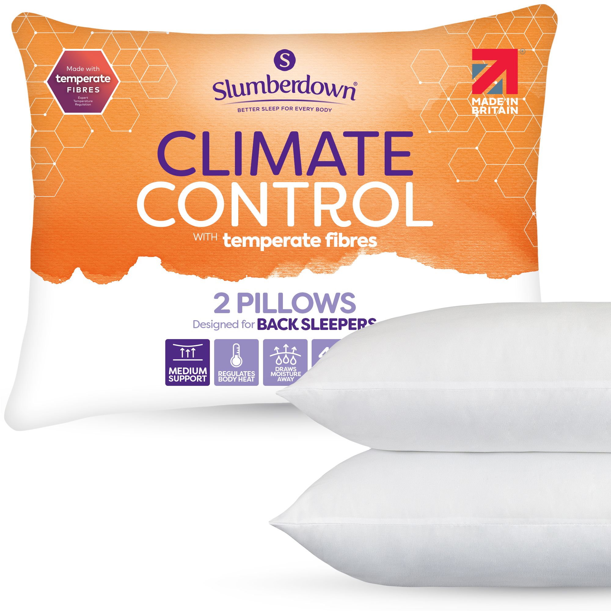 Slumberdown 2 Pack Climate Control Medium Support Pillows in White