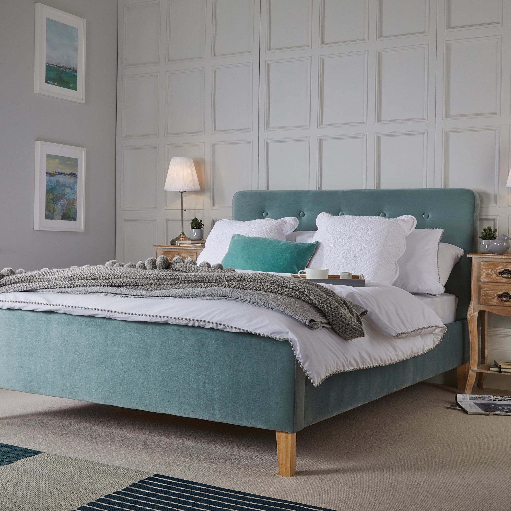 Pierre Velvet Bed Frame Blue