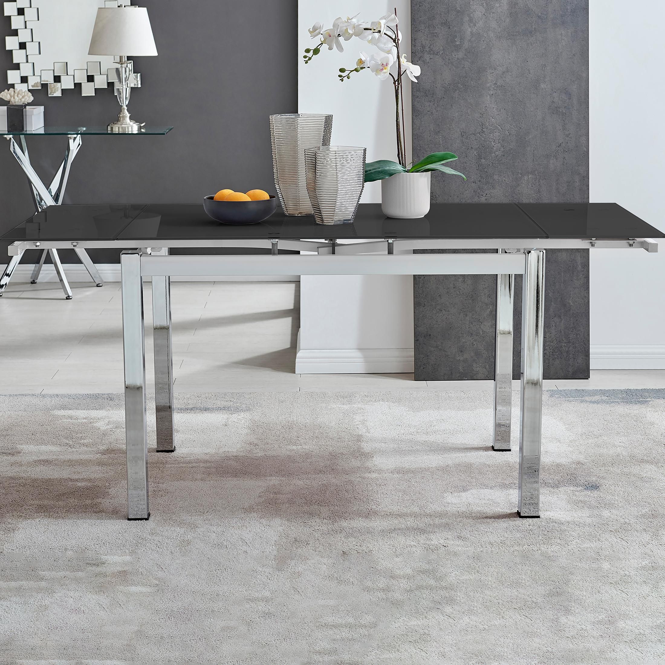FurnitureboxUK Enna 170cm 6-Seater Chrome & Glass Extending Dining Table in Black
