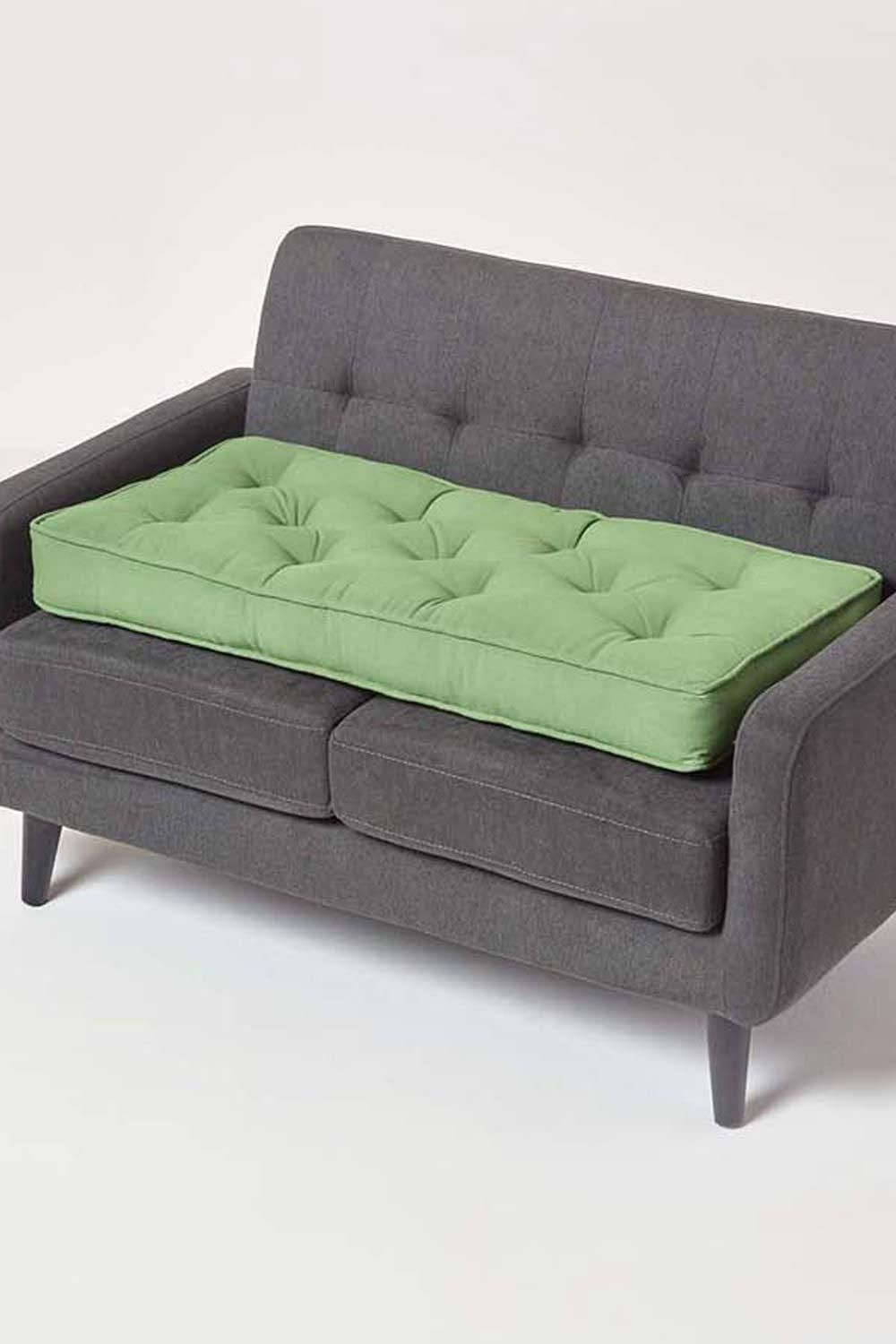 Homescapes Cotton 2 Seater Booster Cushion in Dark Green