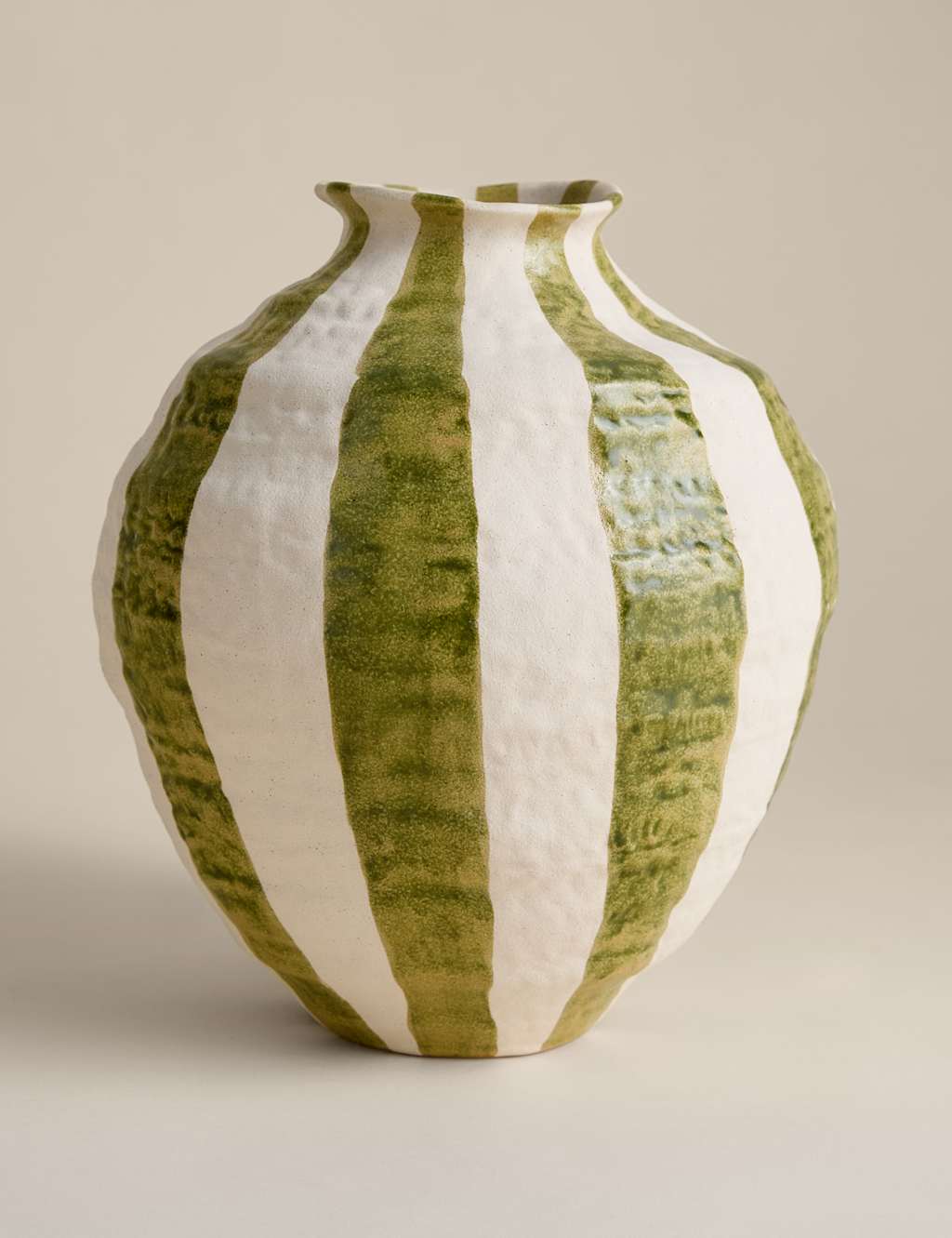 M&S Striped Textured Ceramic Vase Green