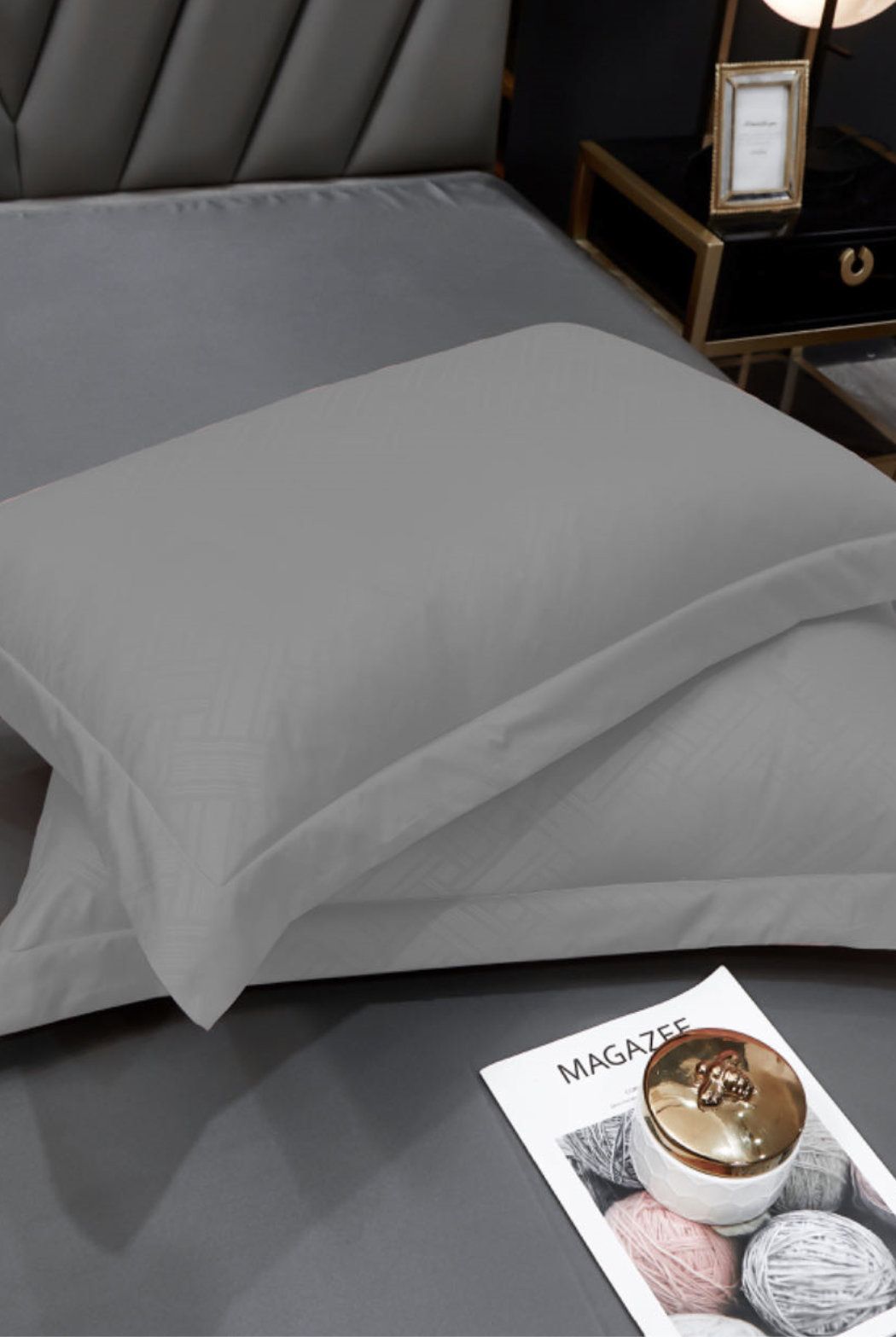 Ezysleep 100% Egyptian Cotton White Oxford Pillowcase Set in Grey