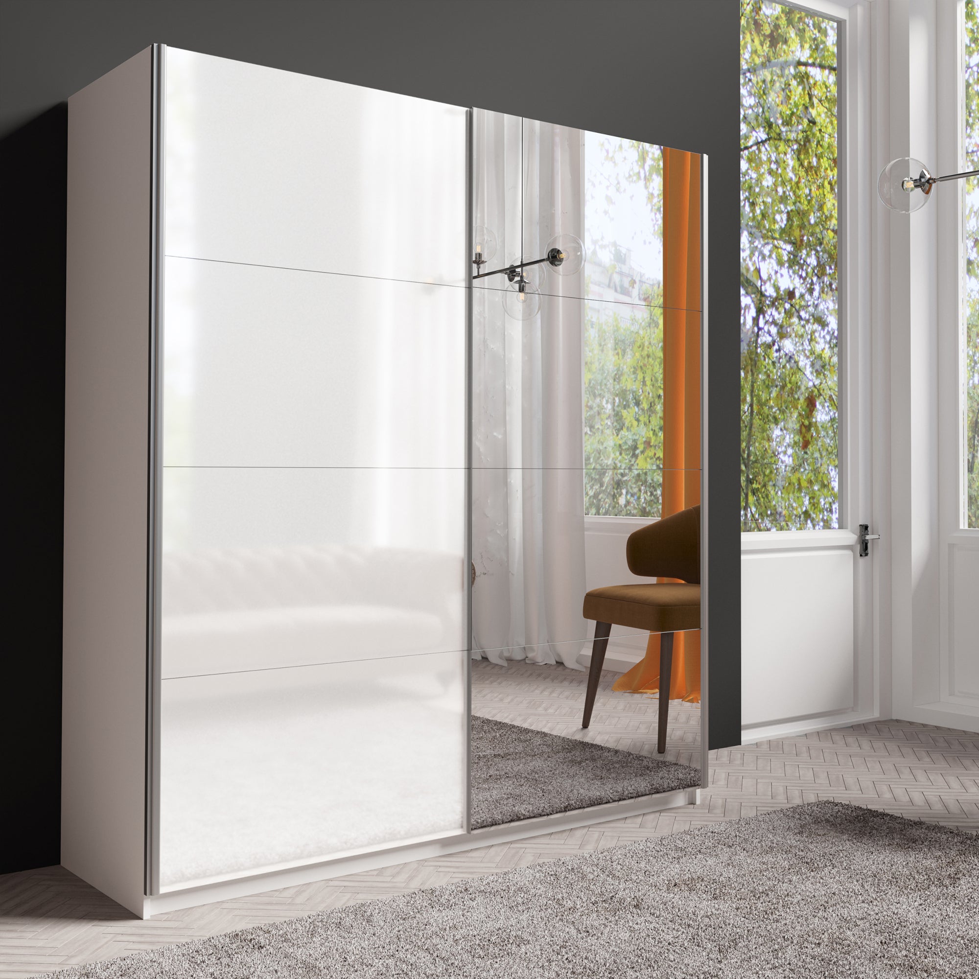 Lincoln 180cm Sliding Gloss Mirrored Wardrobe White