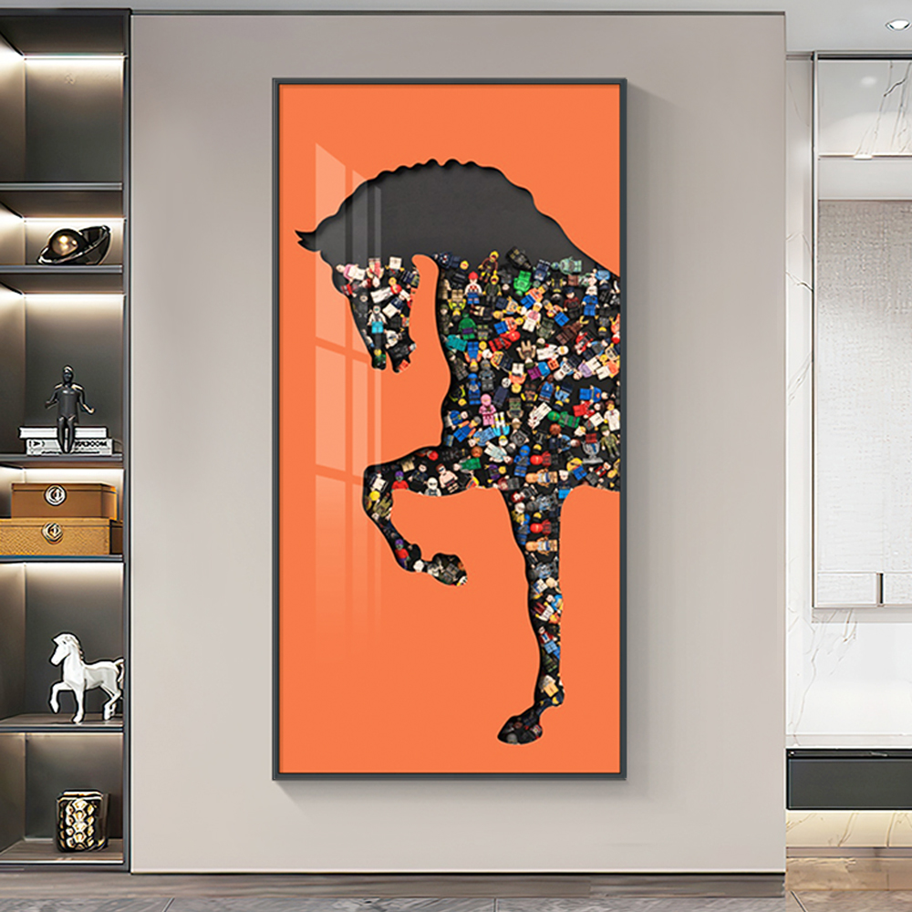 1000mm Rectangle Horse Building Blocks Wall Art Decor with Aluminum Frame Living Room