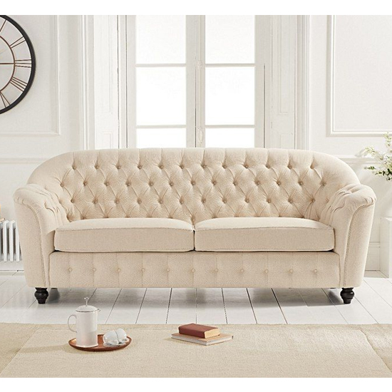 Karrio Linen Fabric 3 Seater Sofa In Beige