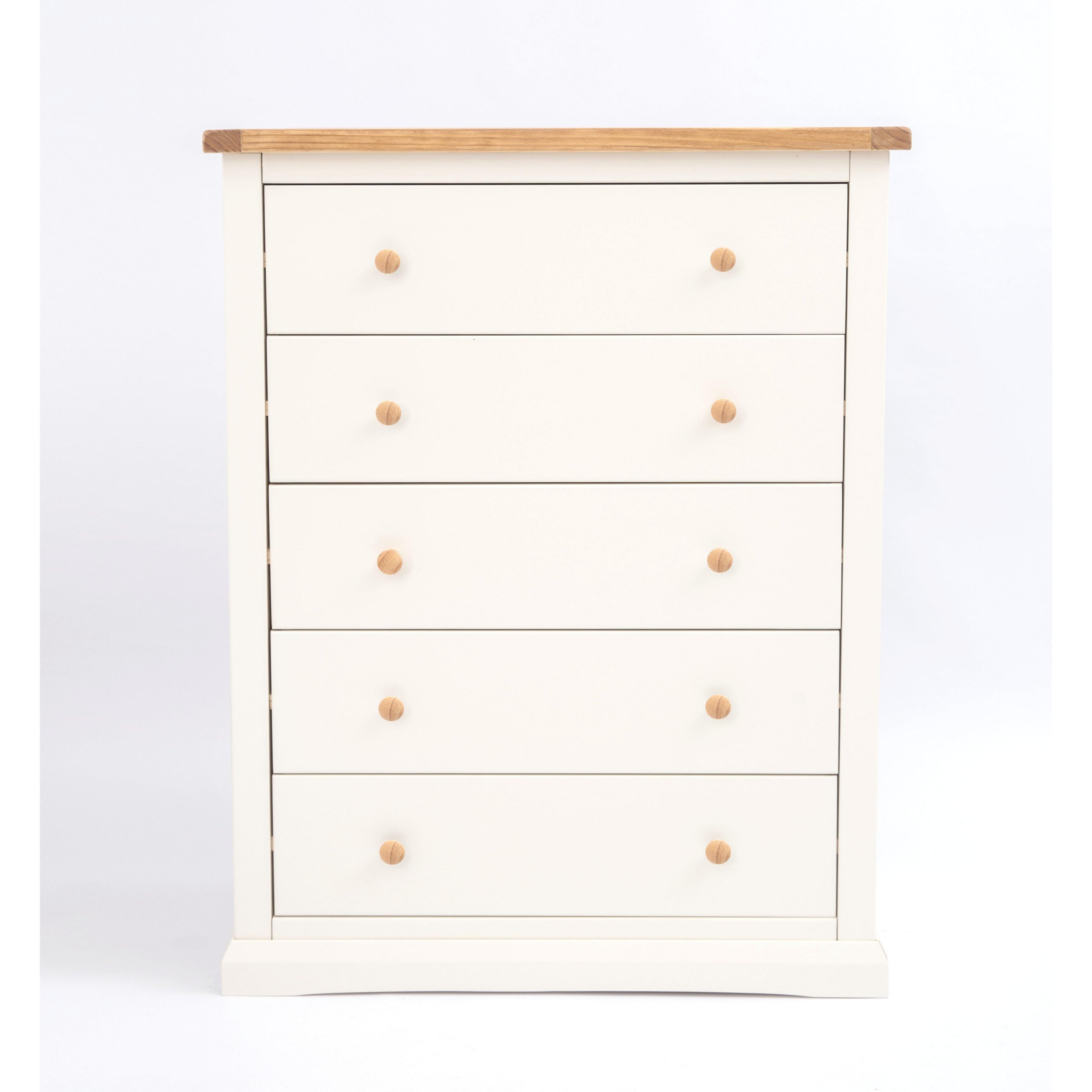 Cabinet Bits Castelli 5 Drawer Chest of Drawers Wood Knob in Off-White