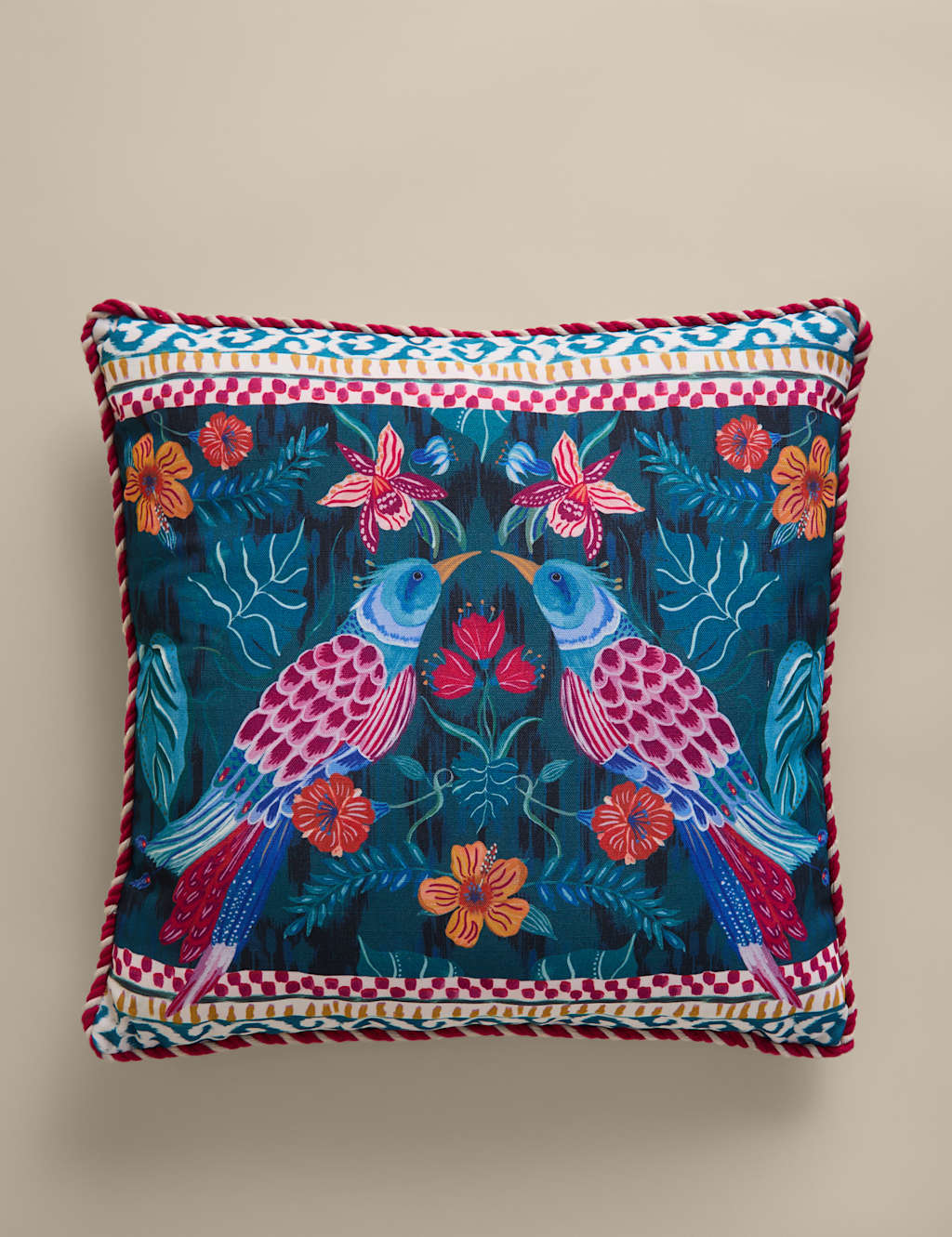 M&S Set of 2 Bird Outdoor Cushions Blue Mix