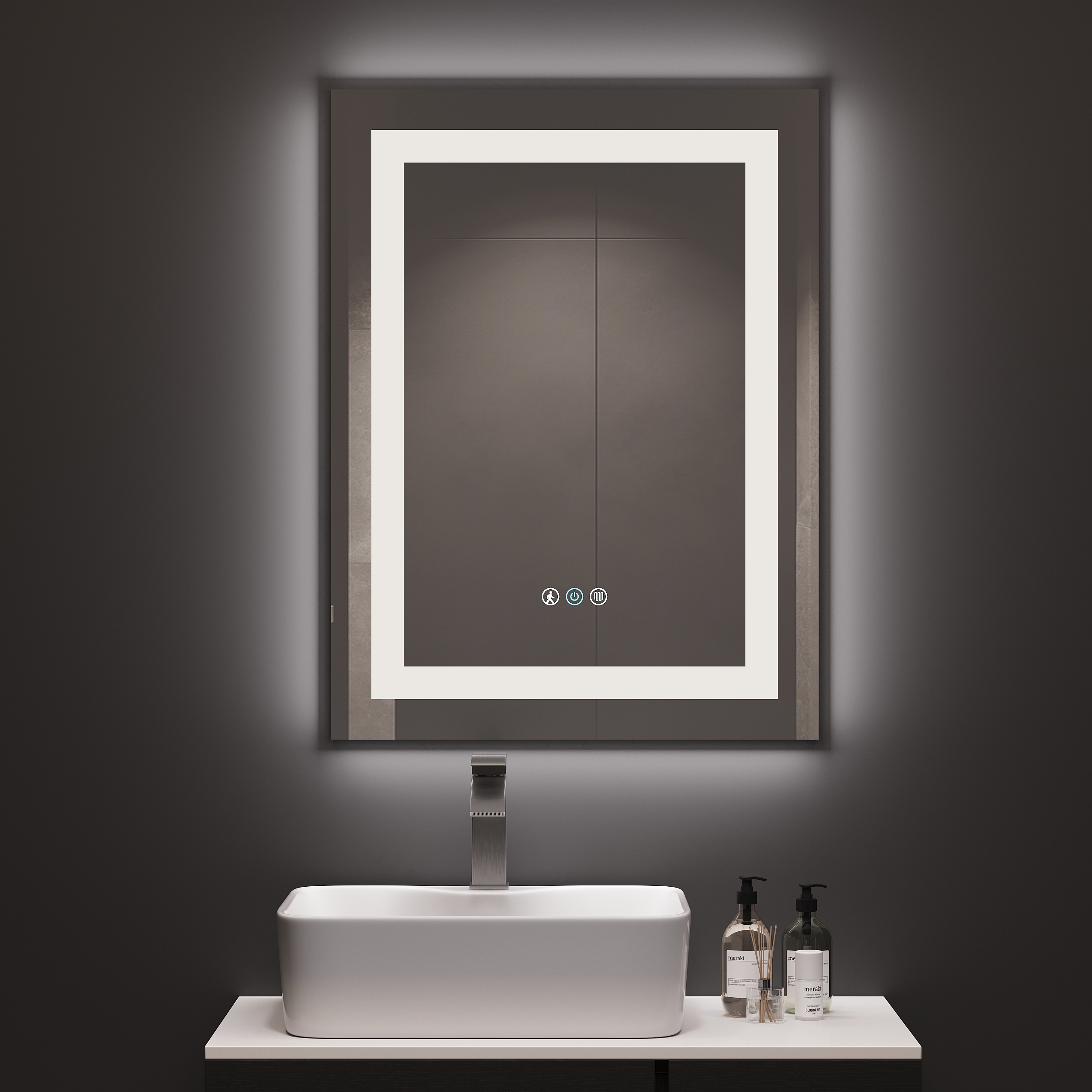 800mm x 600mm Frameless Rectangle LED Bathroom Mirror with Anti-Fog & Bluetooth Speaker