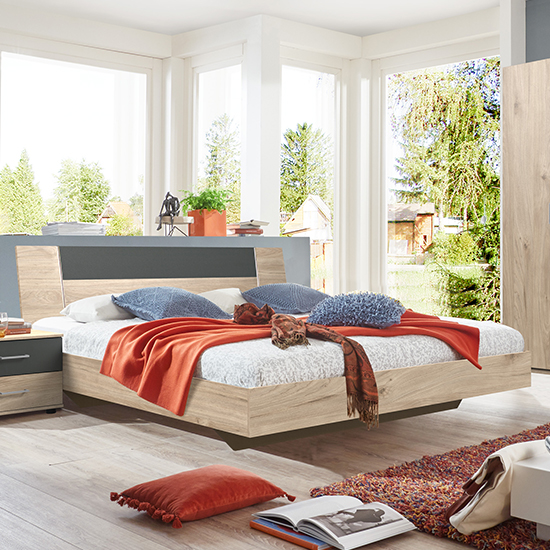 Jenny Wooden Double Bed In Hickory Oak And Graphite
