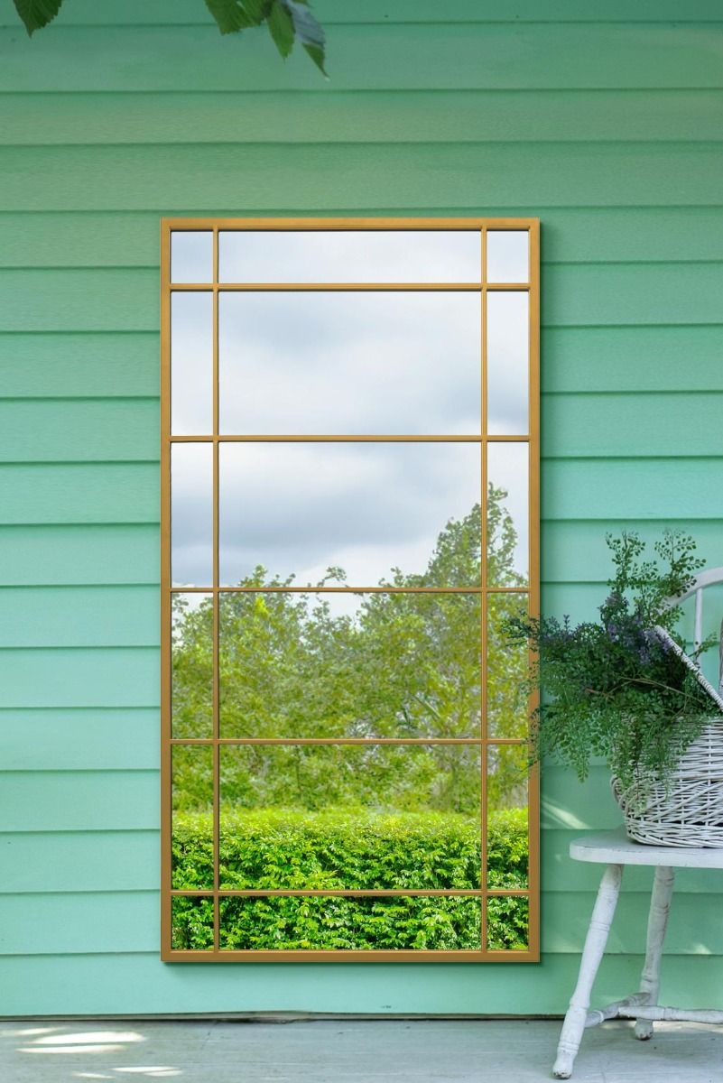 MirrorOutlet Gold Metal Framed Window Wall or Leaner Garden Mirror (160CM X 80CM)