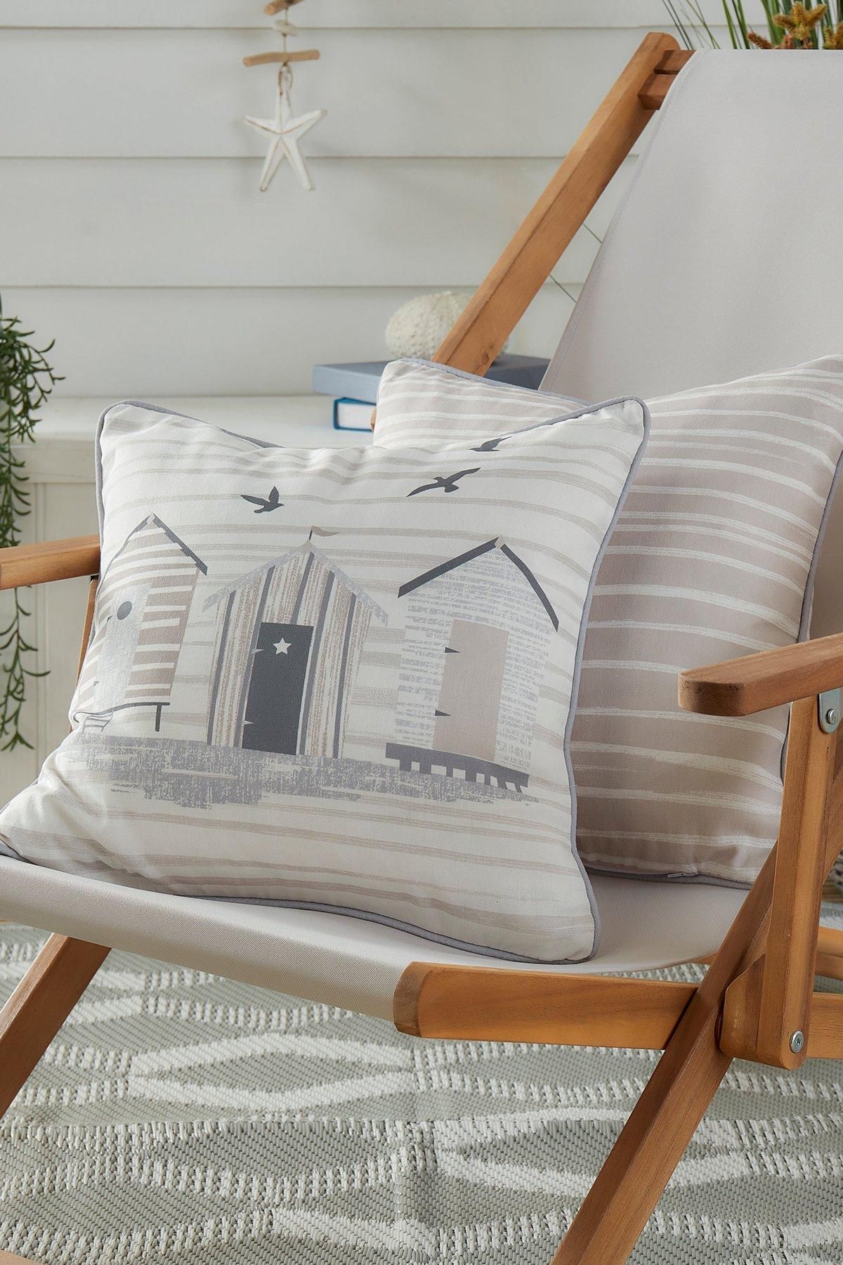 Fusion 'Beach Huts' Outdoor Water & UV Resistant Garden Filled Bench Cushion in Natural
