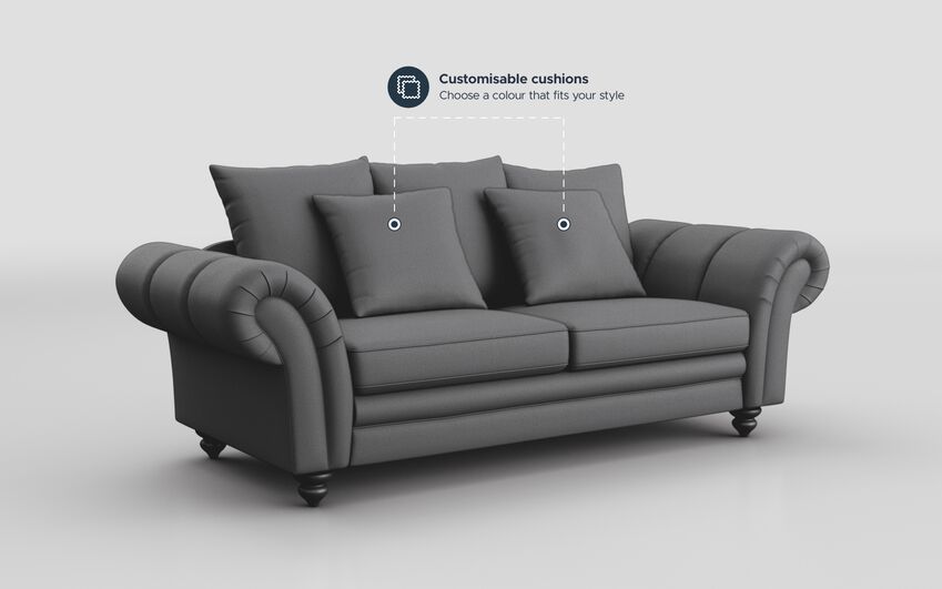 Grey Fabric Sorbara 3 Seater Scatter Back Sofa
