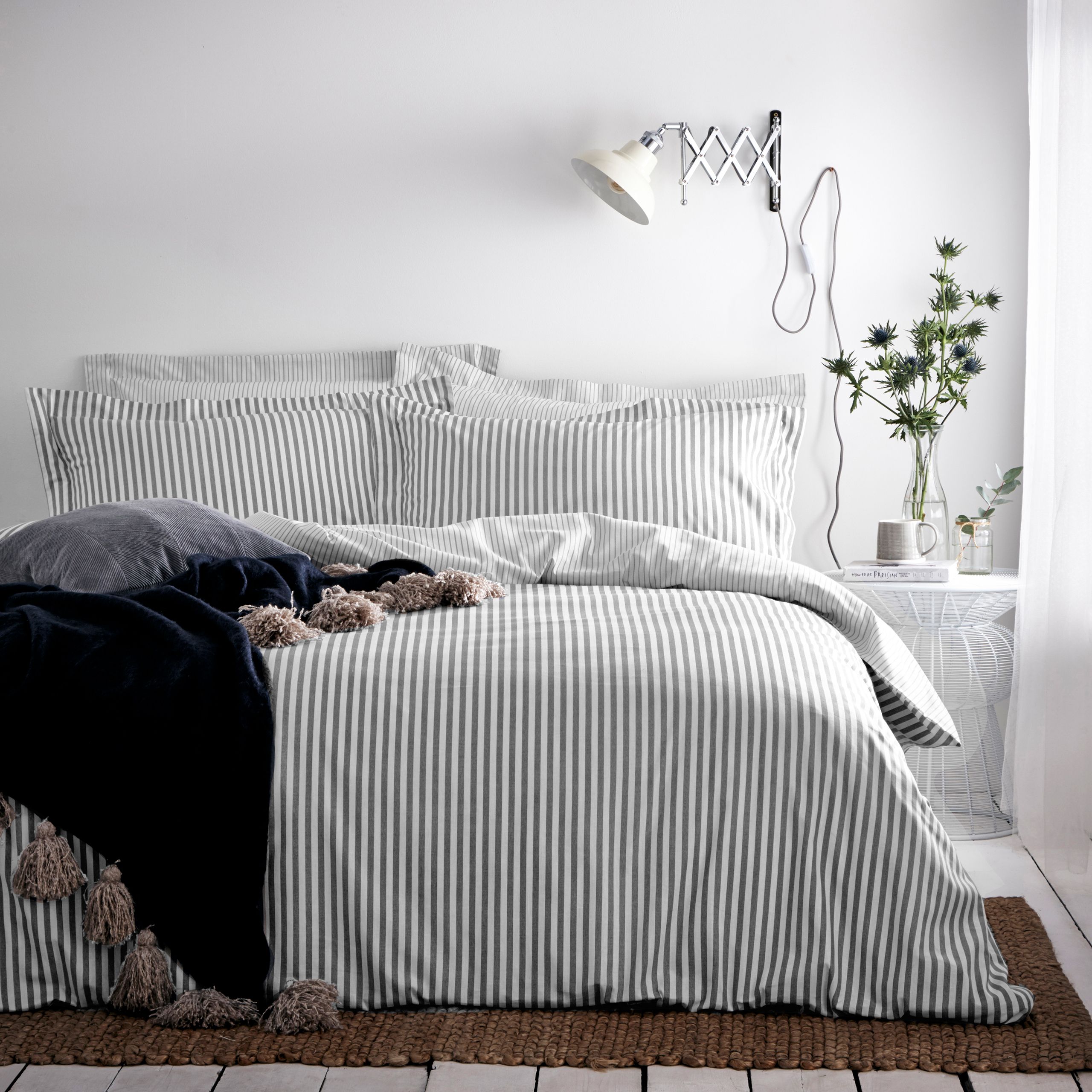 Yard Hebden Striped 100% Cotton Duvet Cover Set in Grey