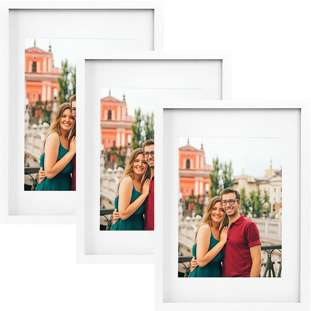 Nicola Spring 3x Photo Frame with White A4 Mount - A3 (12" x 17") Picture Display