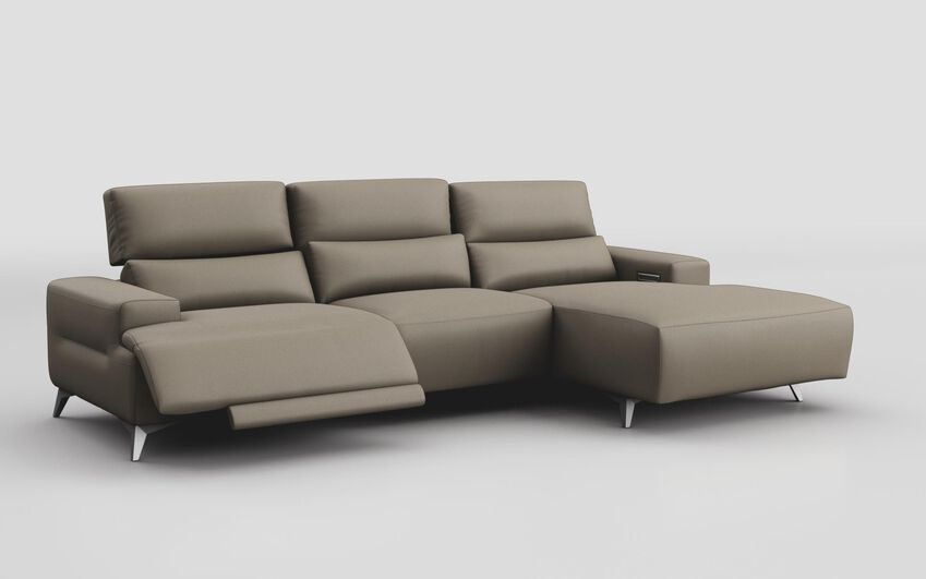 Brown Fabric Poggio 3 Seater Power Recliner Right Hand Facing Sliding Chaise with Power Head Tilt