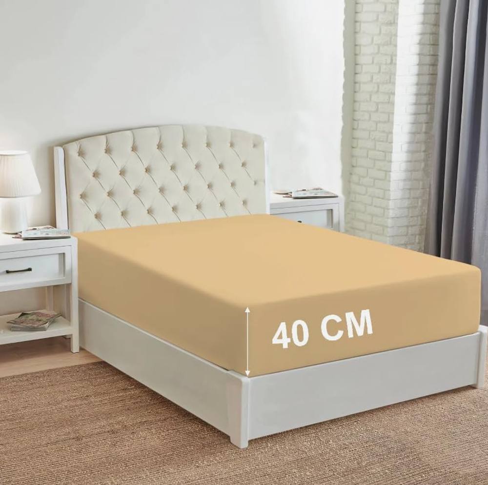 Homes-Linen 180 Thread Count 16"/40cm Extra Deep Non Iron Fitted Sheet in Beige