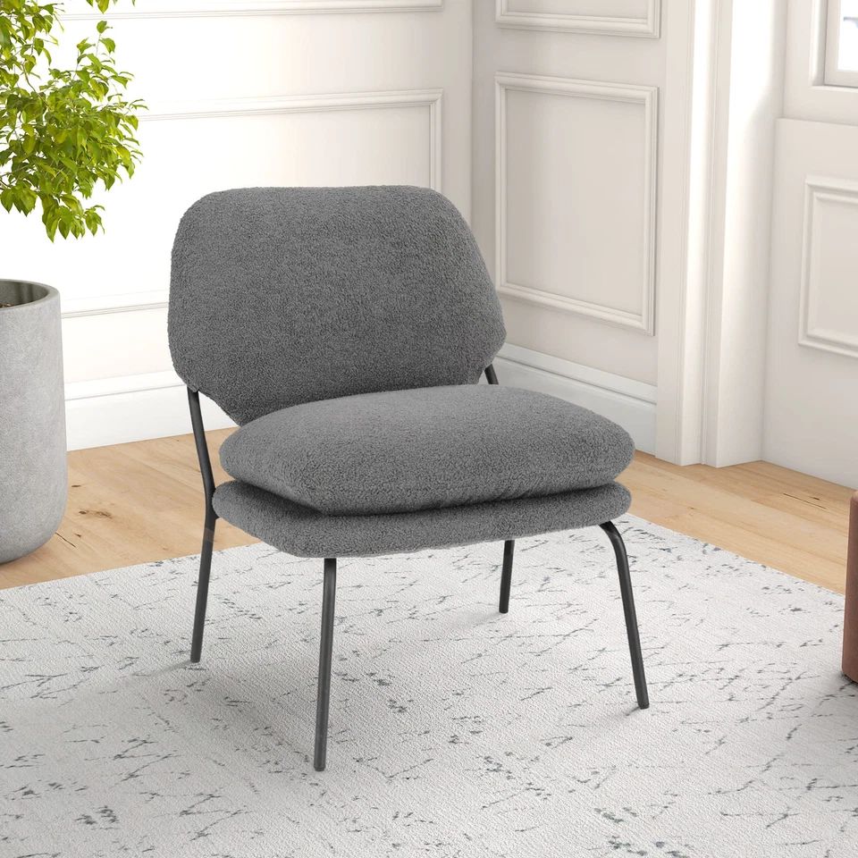 Costway Armless Accent Chair Teddy Fleece Fabric Upholstered Leisure Chair-Grey in Grey