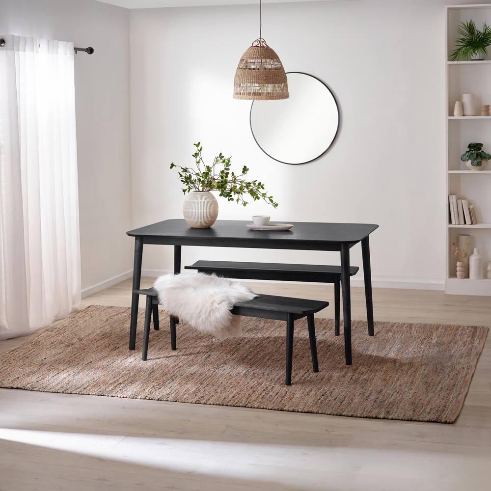 FurnitureboxUK Lynton Large Black Wooden Dining Table & 2 Benches
