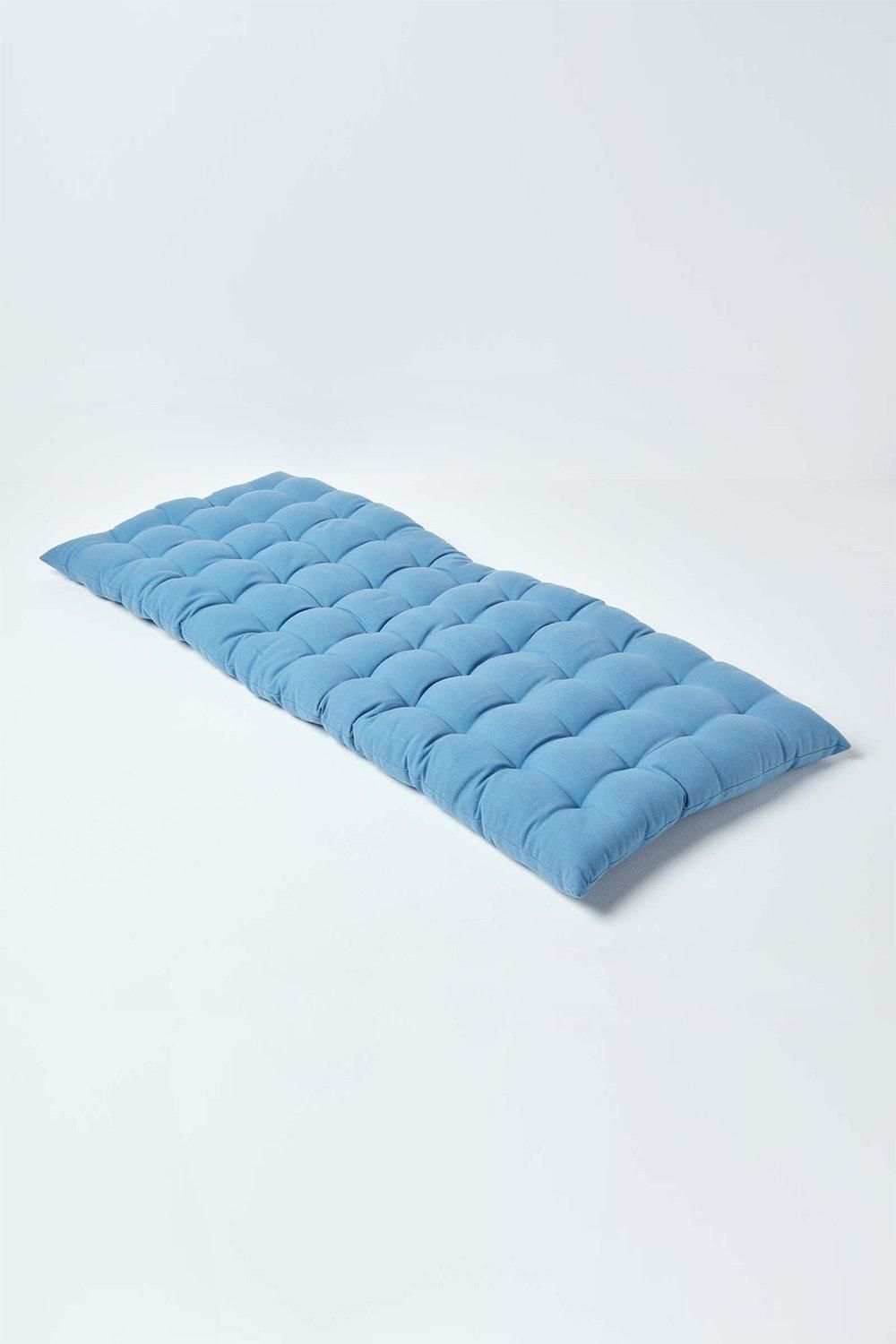 Homescapes Garden Bench Cushion Luxury 2 Seater Cotton Indoor Outdoor Pad, 108 x 42cm in Blue