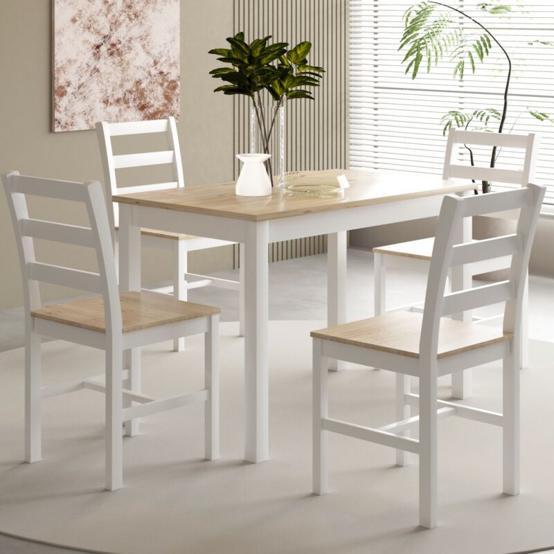 Comfy Living Ltd 5 Piece Wooden Dining Set White With Natural Tabletop