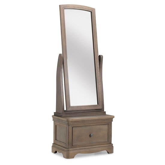 Ametis Sleigh Cheval Mirror In Grey Washed Oak With 1 Drawer
