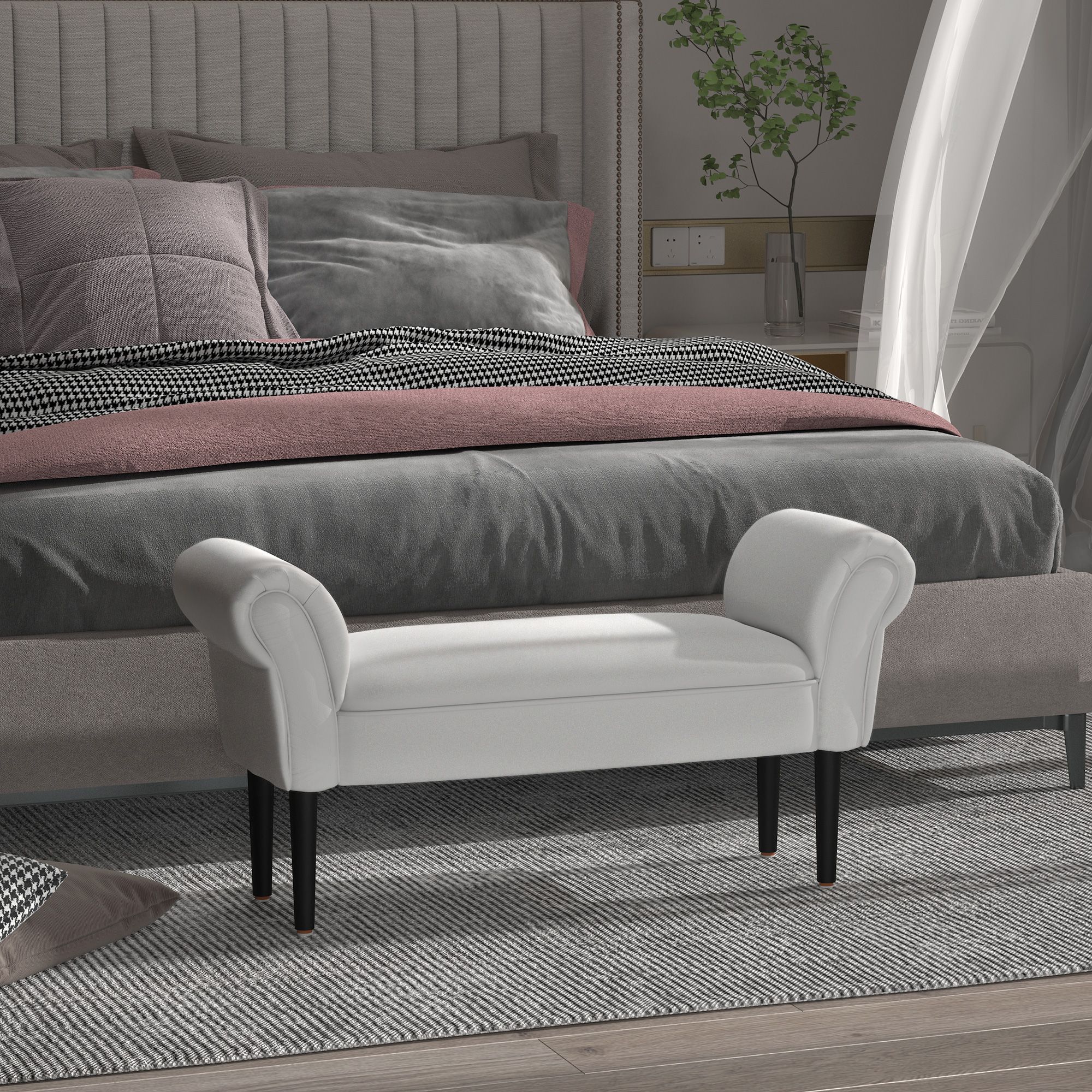 HOMCOM Bed End Bench Sofa Lounge Window Padded Seat Hallway with Wooden Leg in Light Grey