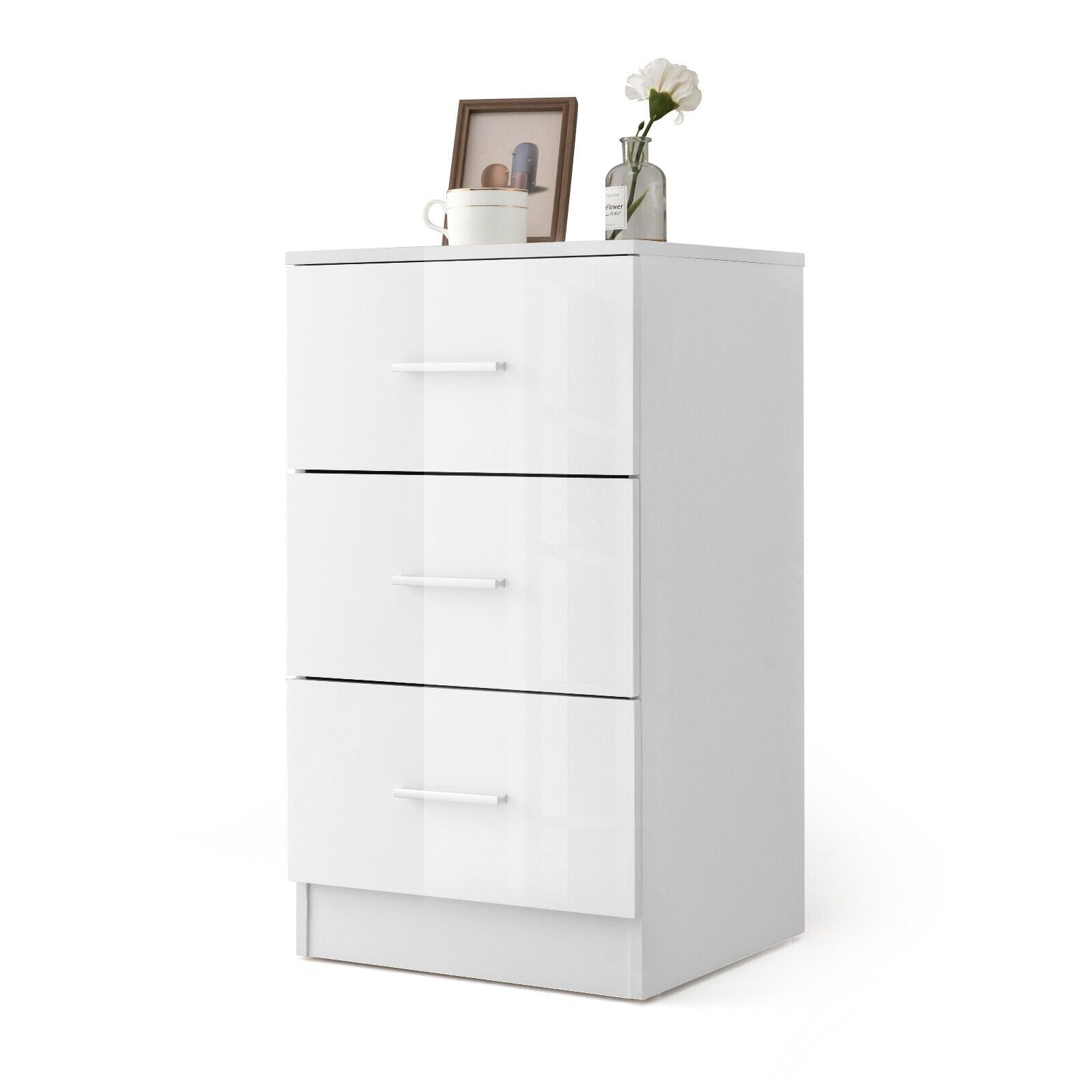 Costway 3Drawer Chest Storage Cabinet Dresser Freestanding Night Stand Organizer in White