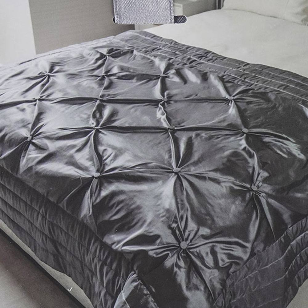 Voltico Buttoned Bedspread Charcoal Soft Bed Throw 140x200cm in Dark Grey
