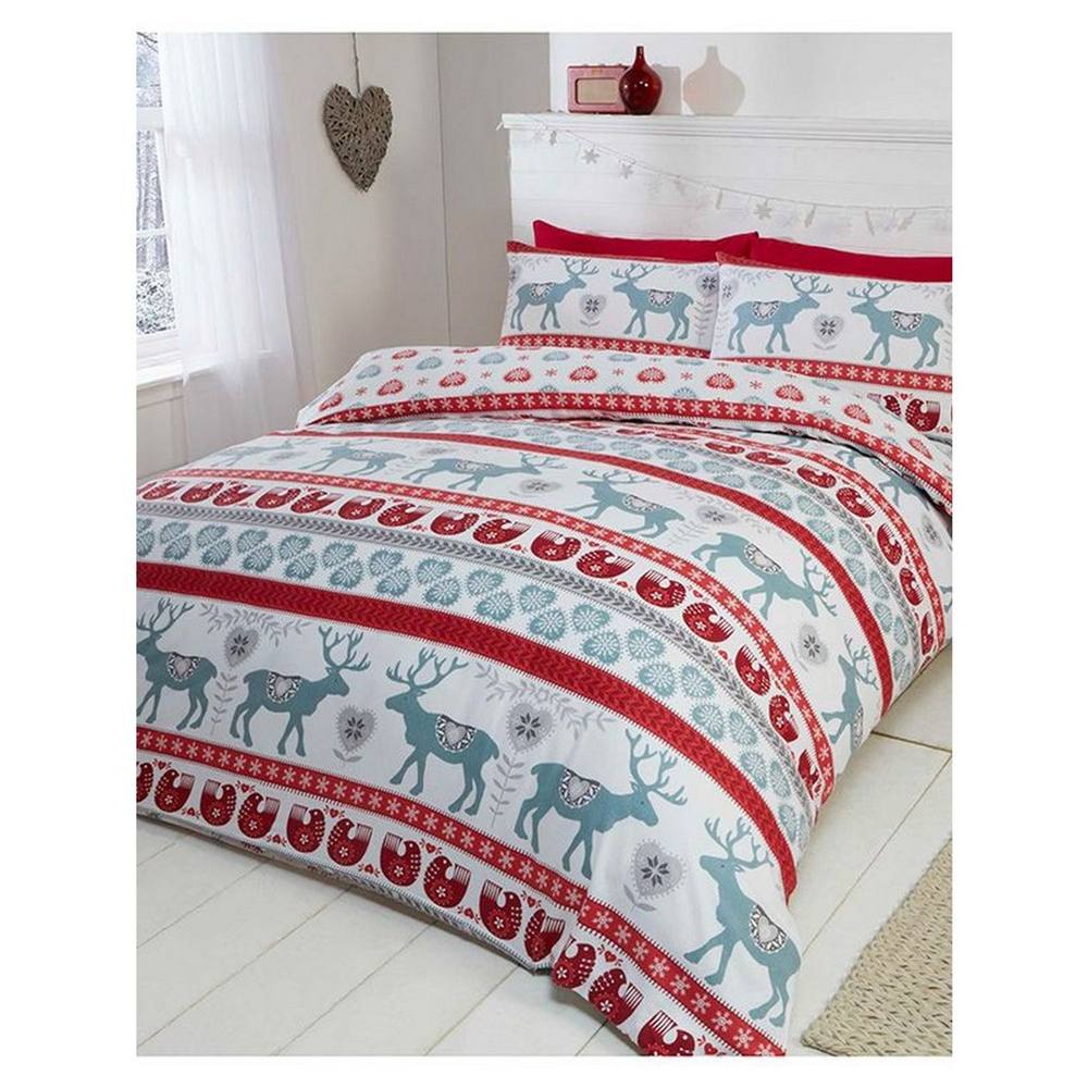 Rapport Scandi Brushed Cotton Christmas Duvet Cover Set in Off-White