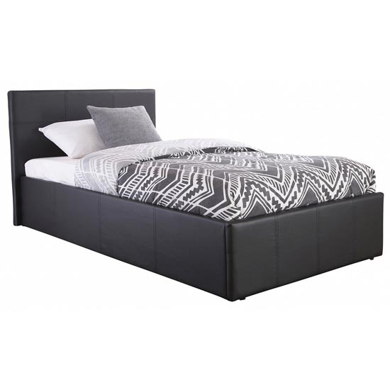 End Lift Ottoman Faux Leather Small Double Bed In Black