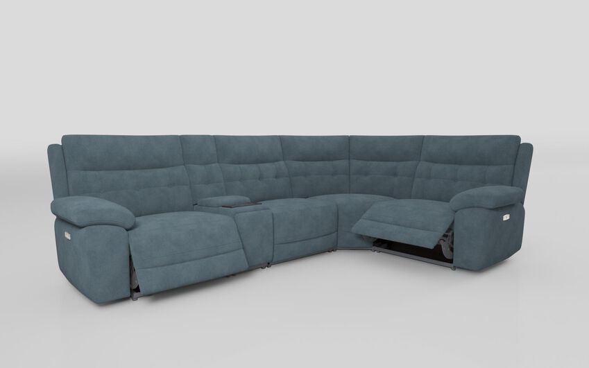 Blue Fabric Belford 3 Corner 1 Power Recliner Sofa with Media Console
