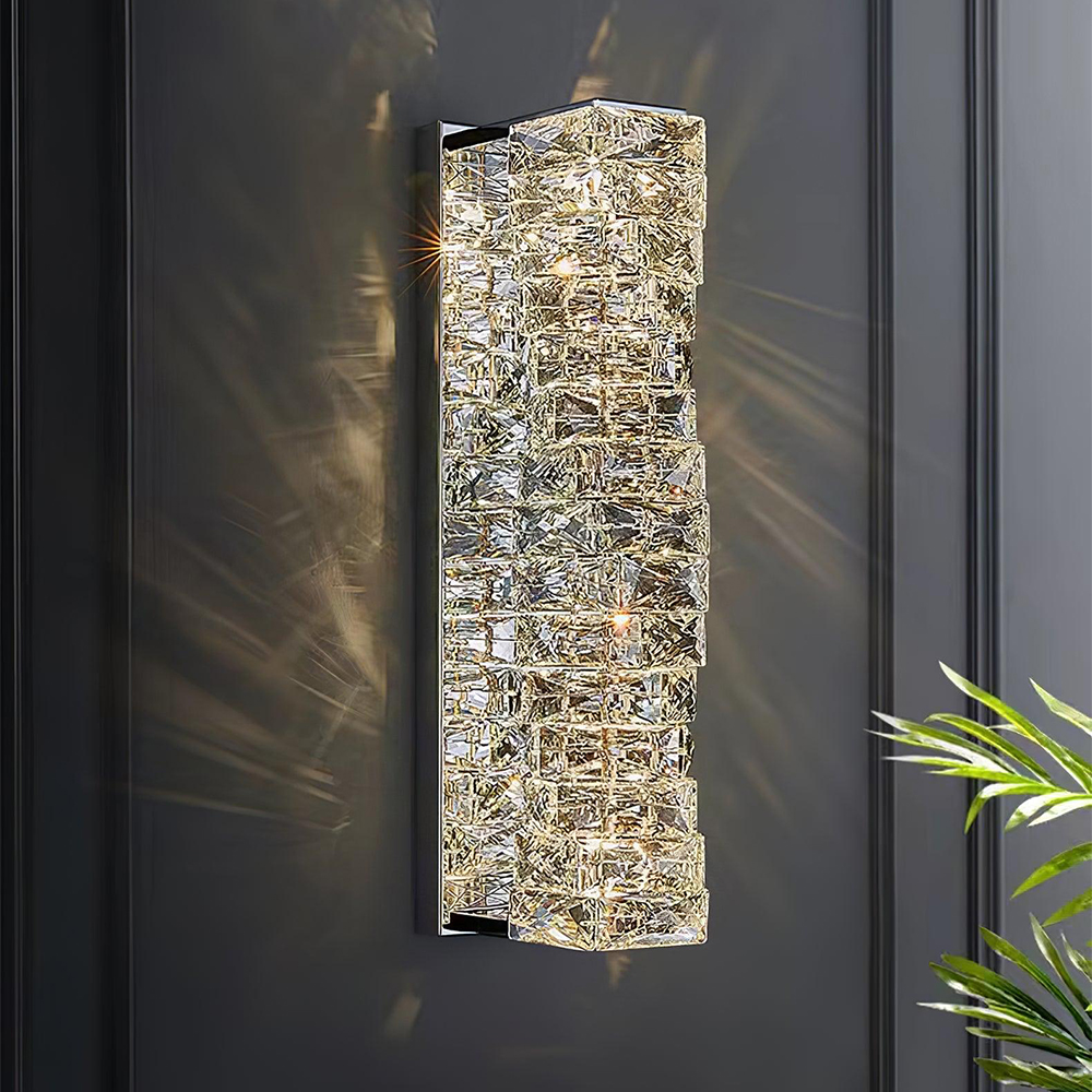 Modern Chrome Crystal  Clear LED Wall Sconces Silver Bedside Wall Lamp with Warm light